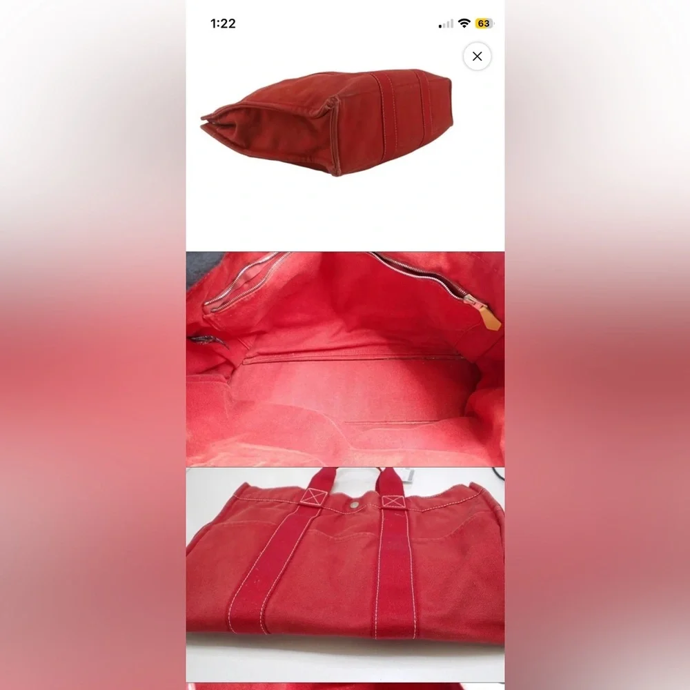 Authentic red Hermès toile fourre tout tote purse - Picture 3 of 9